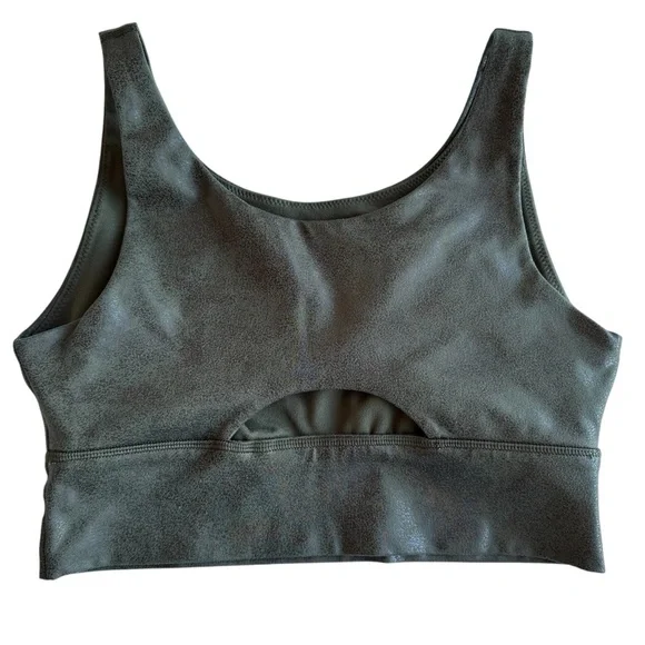 Aerie Offline Dark Green Distressed Faux Leather Sports Bra Top - Picture 2 of 9